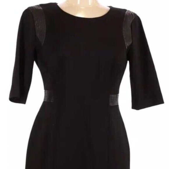 REBECCA TAYLOR NWoT Black Dress $320 Sz 10 / large Leather Sheath Work Pencil - Picture 3 of 9